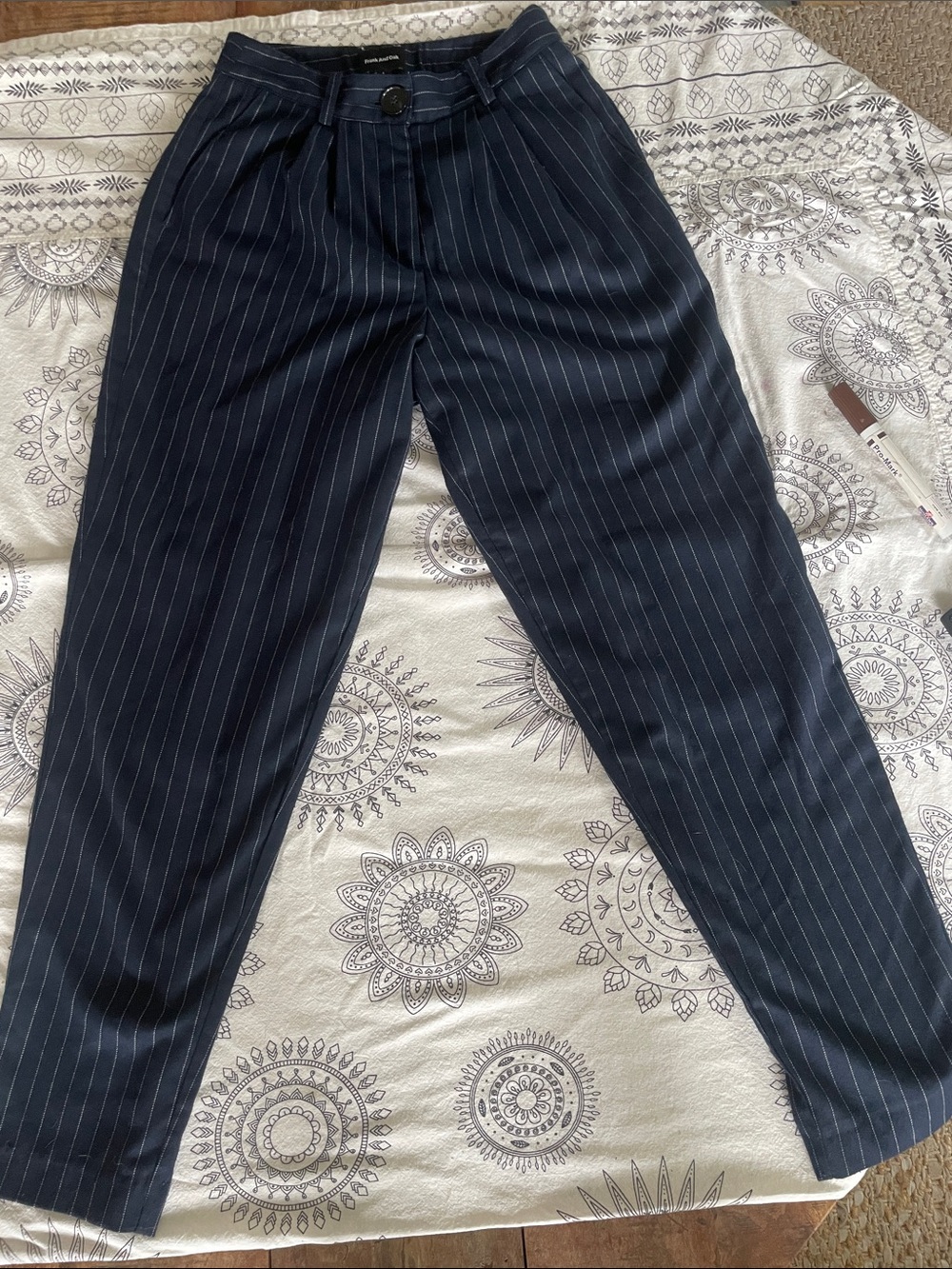 Frank & Oak Navy Pinstripe Trousers